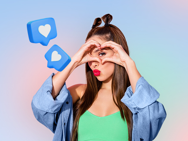 Woman using hands together to show love