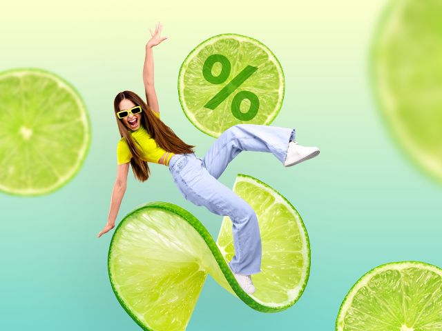 Cool girl floating on lime slices