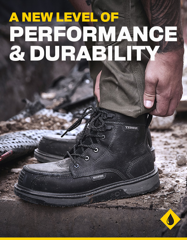 Experience premium performance and comfort with the NEW&nbsp;Terra Ironstone. &nbsp; Featuring our abrasion-resistant&nbsp;TERRA DURA-MOC™ toe bumper,&nbsp;OmniCore™ comfort construction, and a&nbsp;waterproof&nbsp;membrane to keep you dry.