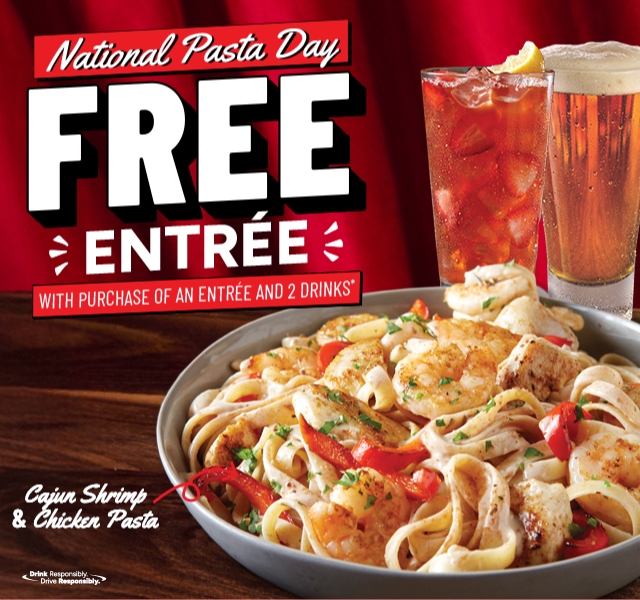 National Pasta Day - Free Entree with Purchase of an Entree and 2 Drinks