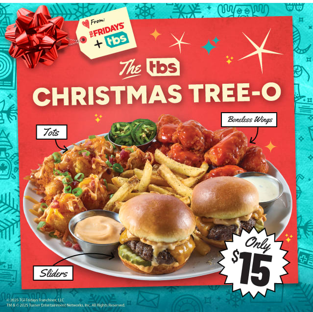 The TBS Christmas Tree-O features Tots, Boneless Wings, and Sliders for only $15