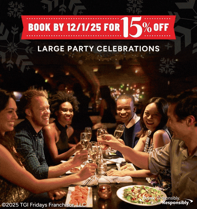 Book by December 1st for 15% Off Large Party Celebrations