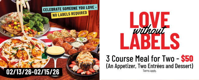 Love Without Labels - 3 Course Meal for Two for $50