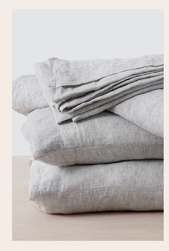 Linen Bed Bundle Graphite Stripe