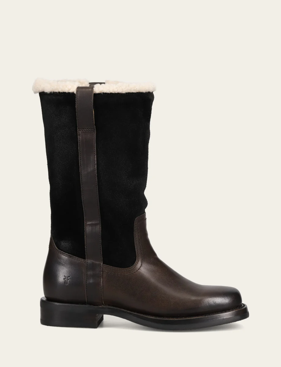 Campus Low Heel Mid Shearling Boot Black