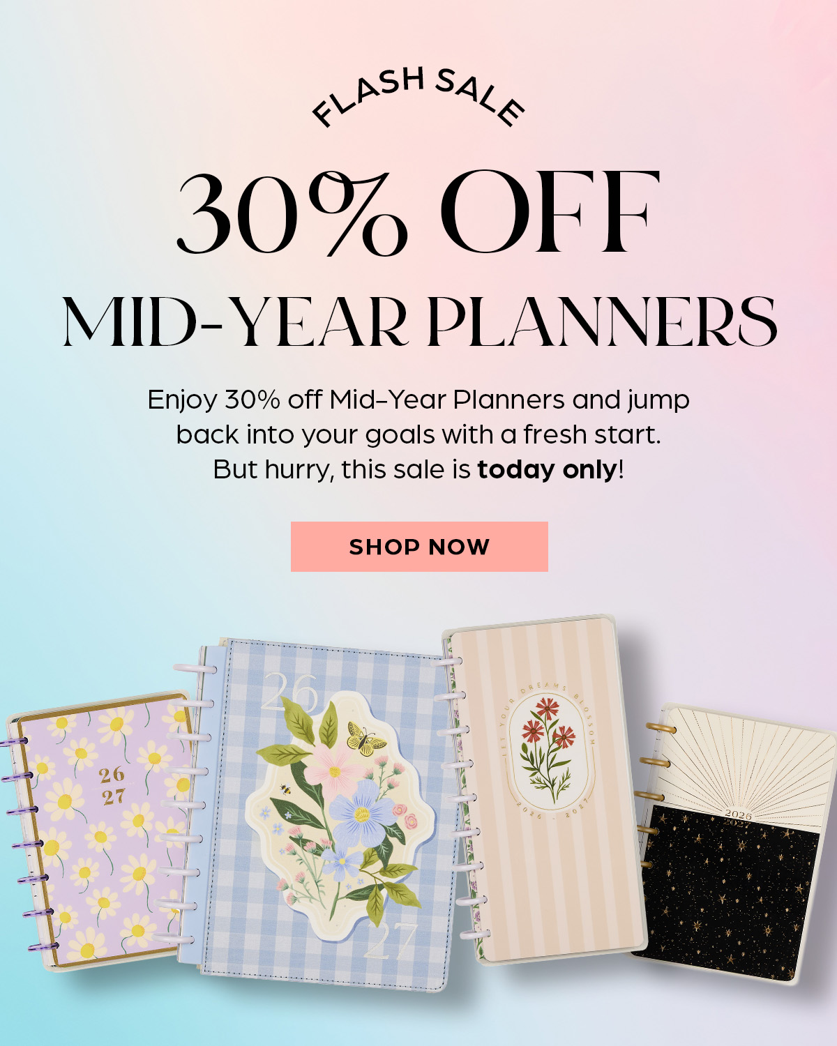 Flash Sale 30% off Mid-Year Planners