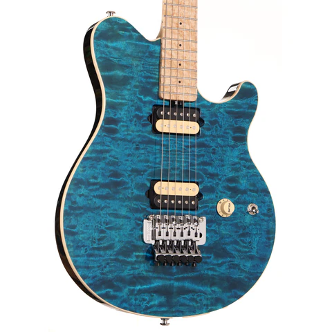 Ernie Ball Music Man 30th Anniversary Axis Guitar Translucent Blue Quilt Top