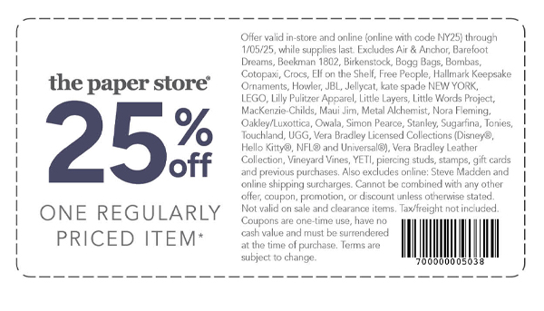 The Paper Store 25% off one regularly priced item* store coupon