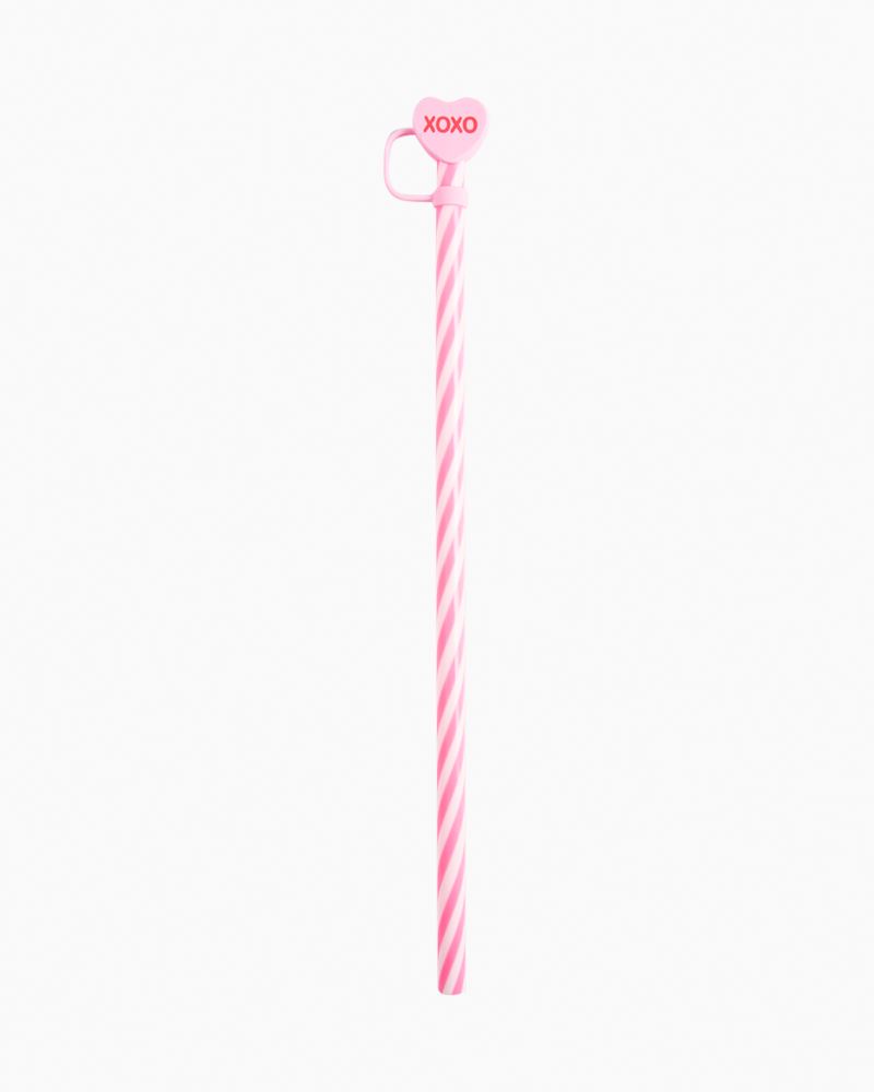 Pink Striped Straw with XOXO Heart Topper