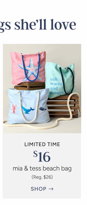 limited time $16 mia & tess beach bag (reg. $26) | shop