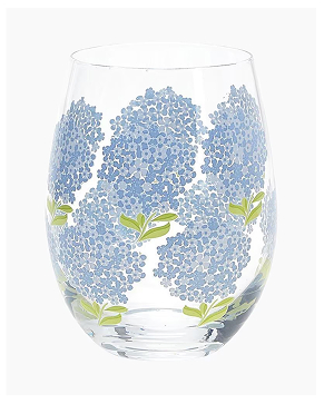Hydrangea Patterned Stemless Wine Glass