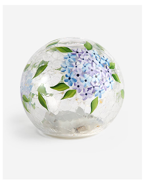 Hand-Painted Hydrangeas LED Crackle Glass Globe