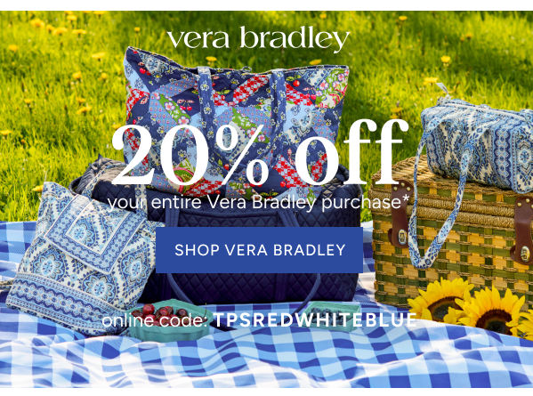 vera bradley 20% off youre entire purchase* | online code: TPSREDWHITEBLUE