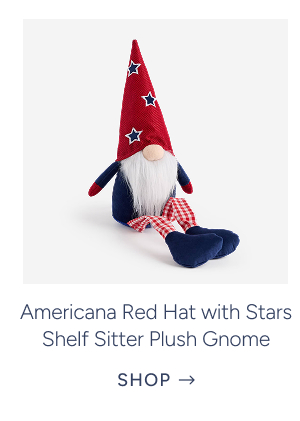 Americana Red Hat with Stars Shelf Sitter Plush Gnome
