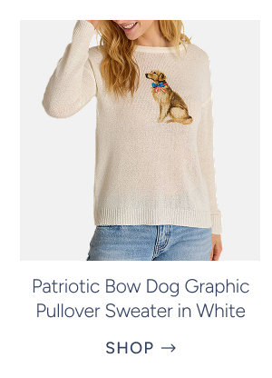 Patriotic Bow Dog Graphic Pullover Sweater in White