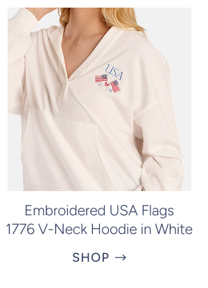 Embroidered USA Flags 1776 V-Neck Hoodie in White
