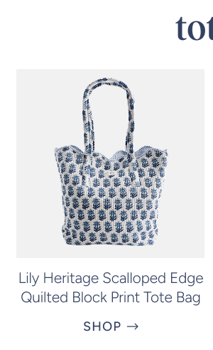 Lily Heritage Scalloped Edge Quilted Block Print Tote Bag