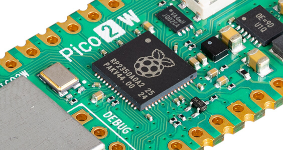 Raspberry Pi Pico 2 W zoomed on chip