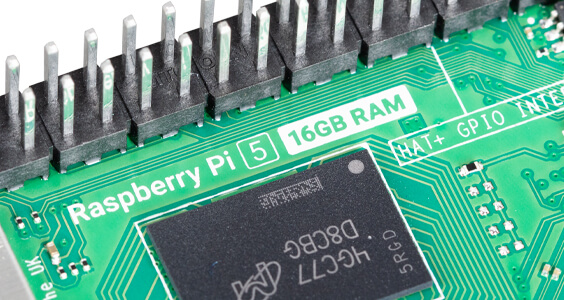 Close-up of Raspberry pi 5 16GB board silkscreen