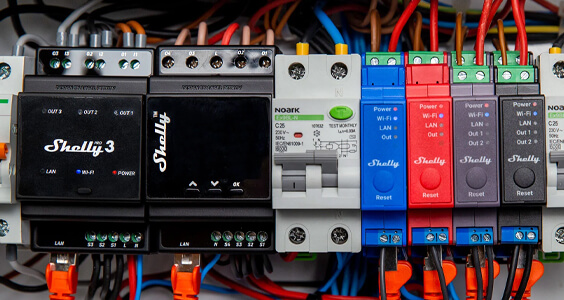 Shelly Pro devices fitted to DIN rail