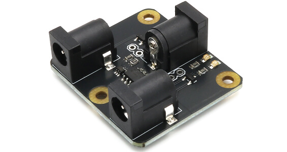 Barrel jack module, angled, showing dual input ports
