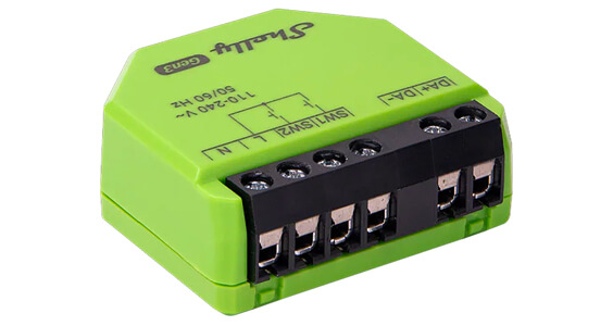 Shelly Dimmer Gen3 controller, angled showing terminal blocks