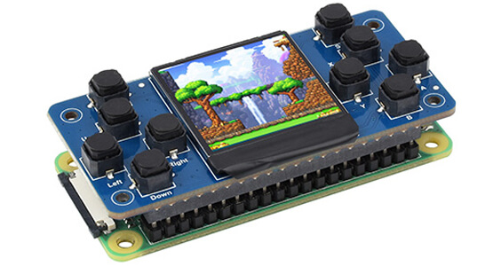 GamePi13 assembled with Pi Zero board with a retro game on the display