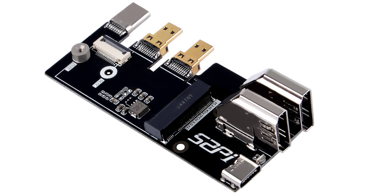 Angled view of the 52Pi M.2 Multifunctional adapter