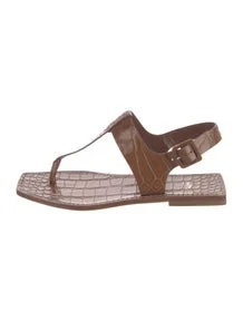 Embossed Leather Animal Print T-Strap Sandals