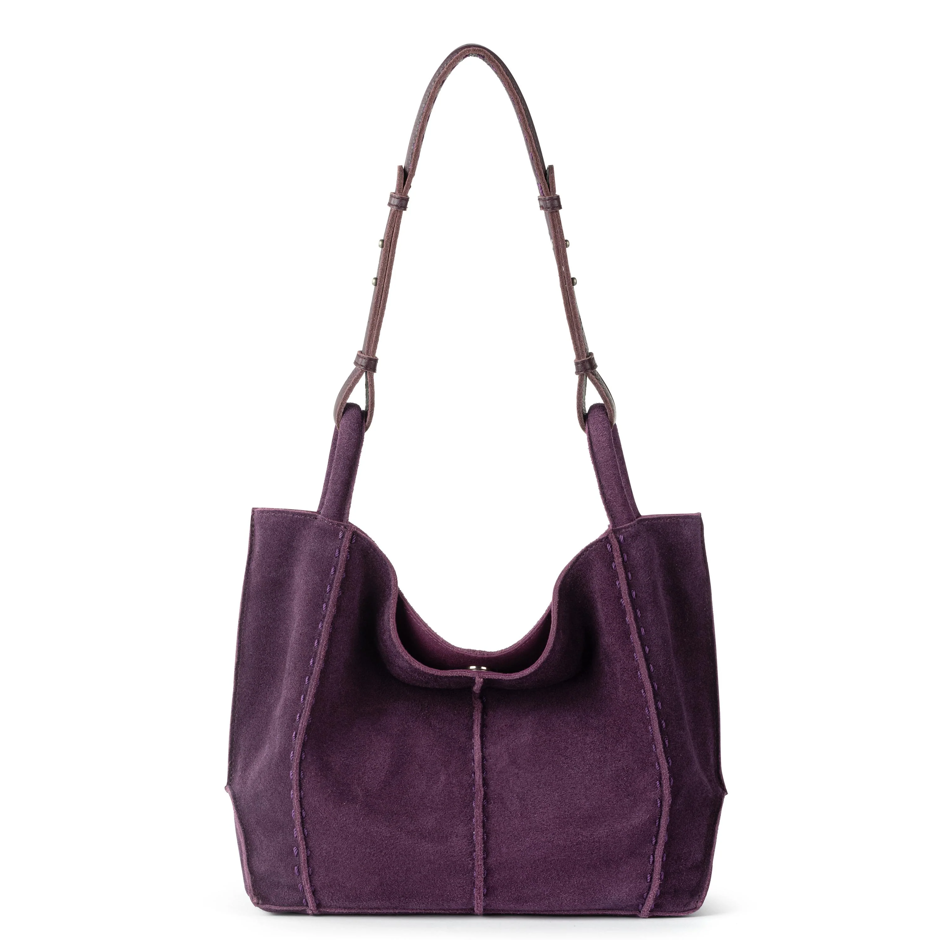 Image of Los Feliz Medium Tote - Leather - Aubergine Suede
