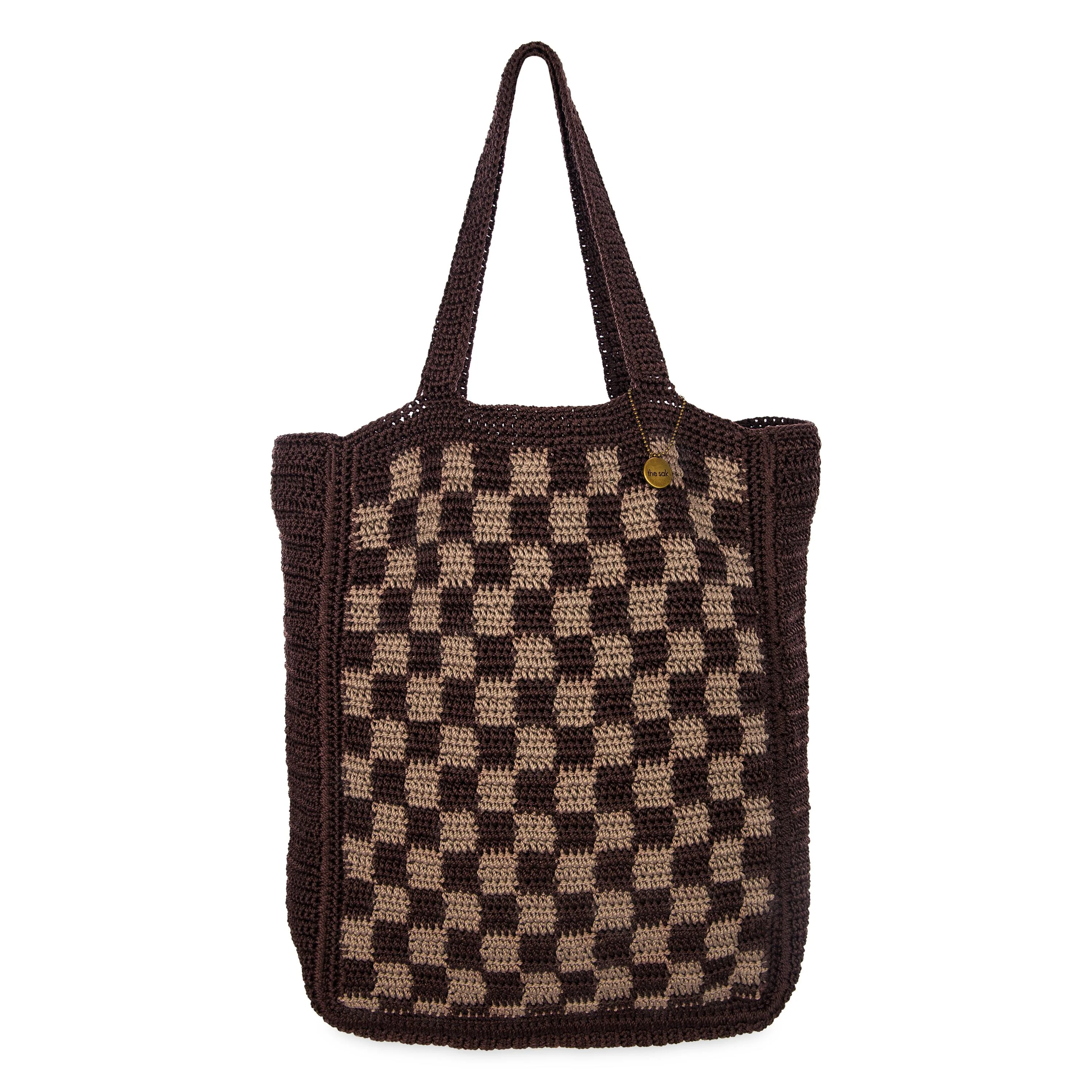 Image of Lanie Market Tote - Hand Crochet - Brown Check