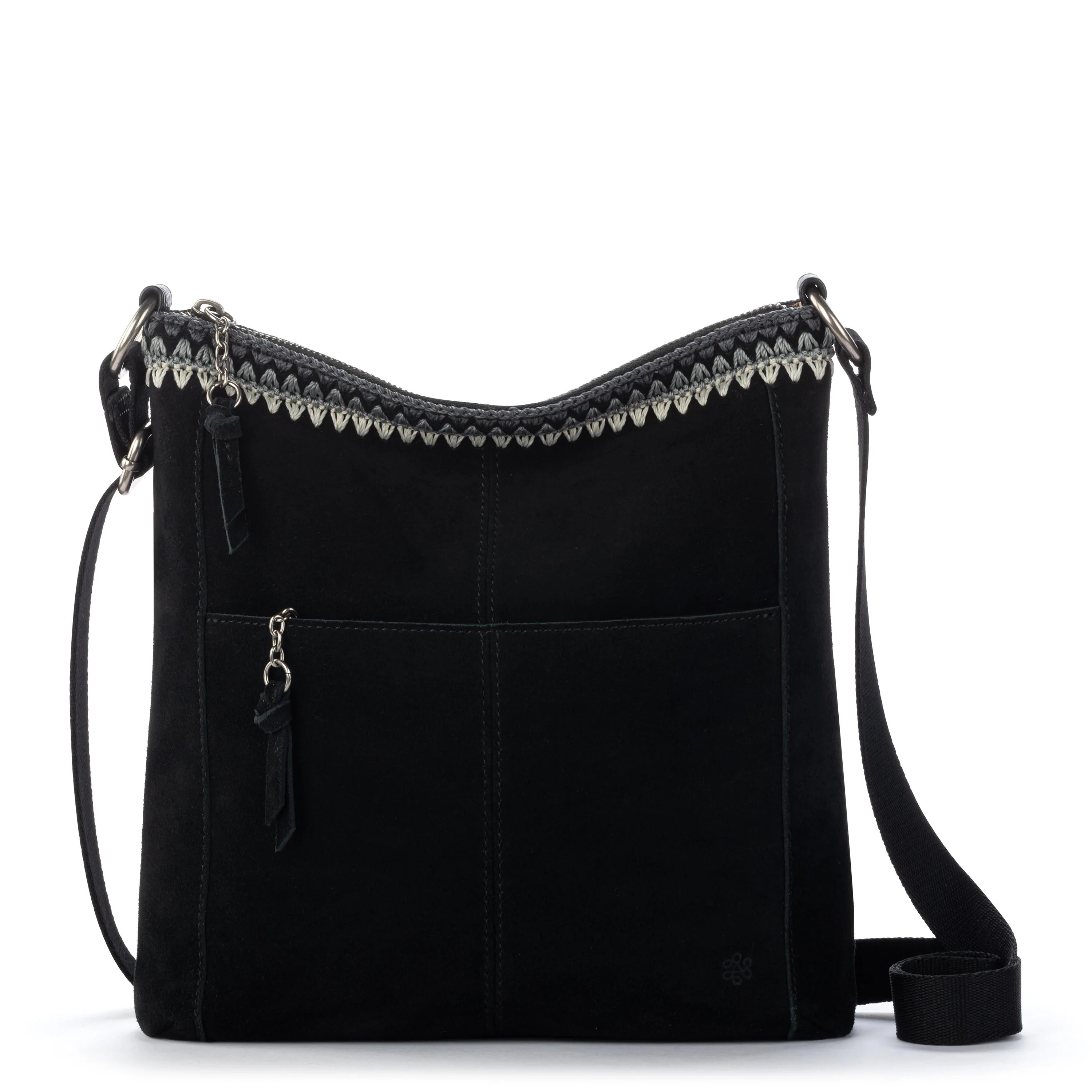 Image of Lucia Crossbody - Black Suede Blanket Stitch