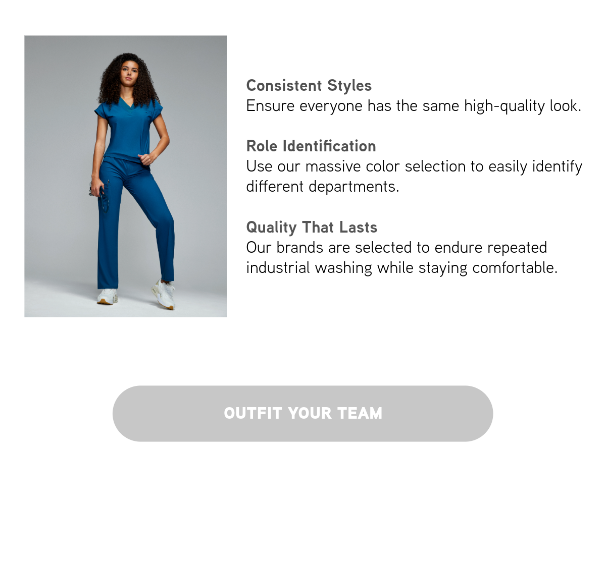 Woman wearing scrubs. Shop now