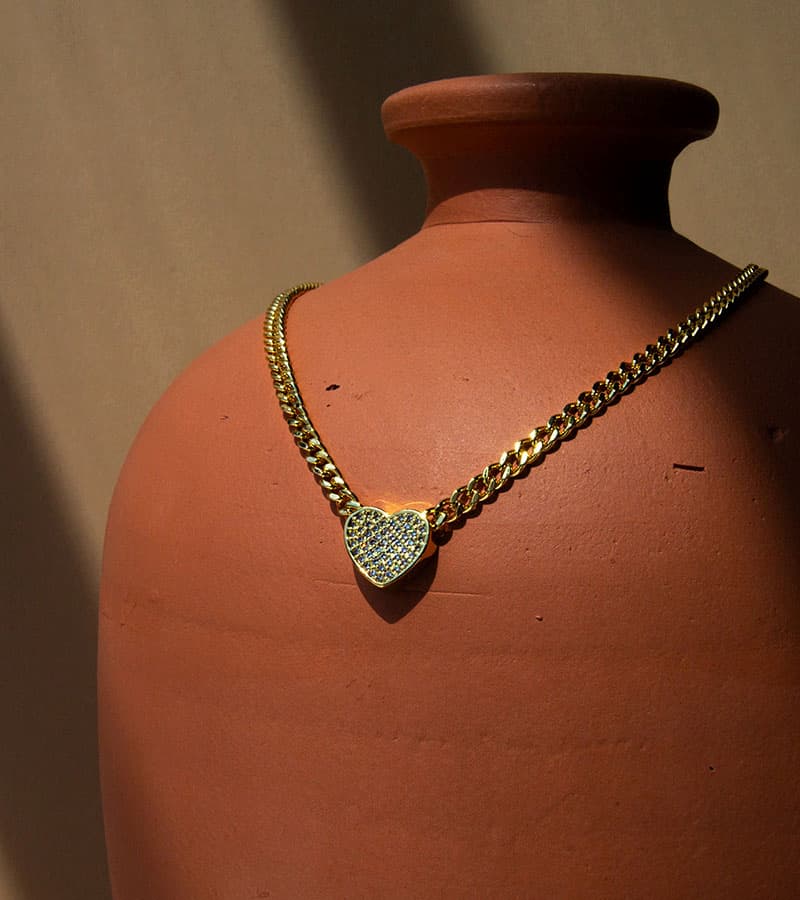 Pave Heart Necklace Gold