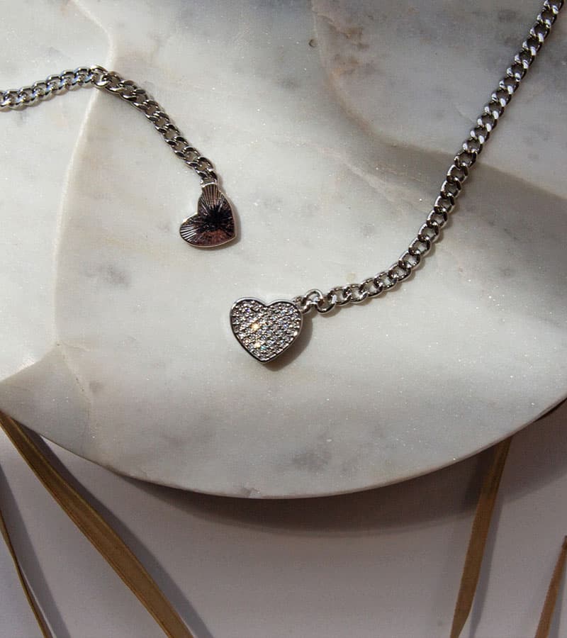 Pave Heart Necklace Silver