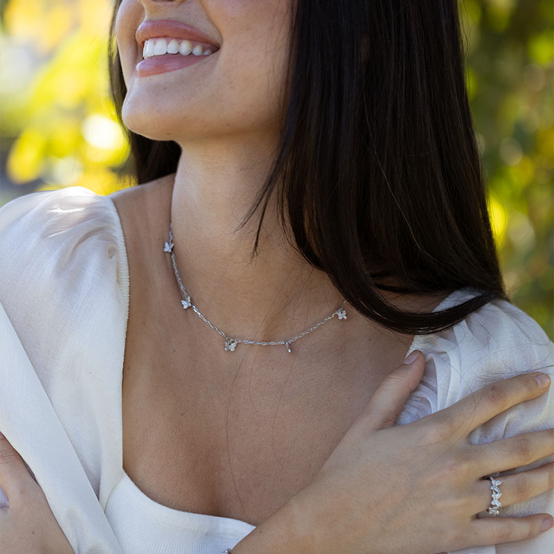 Pave Butterfly Station Necklace
