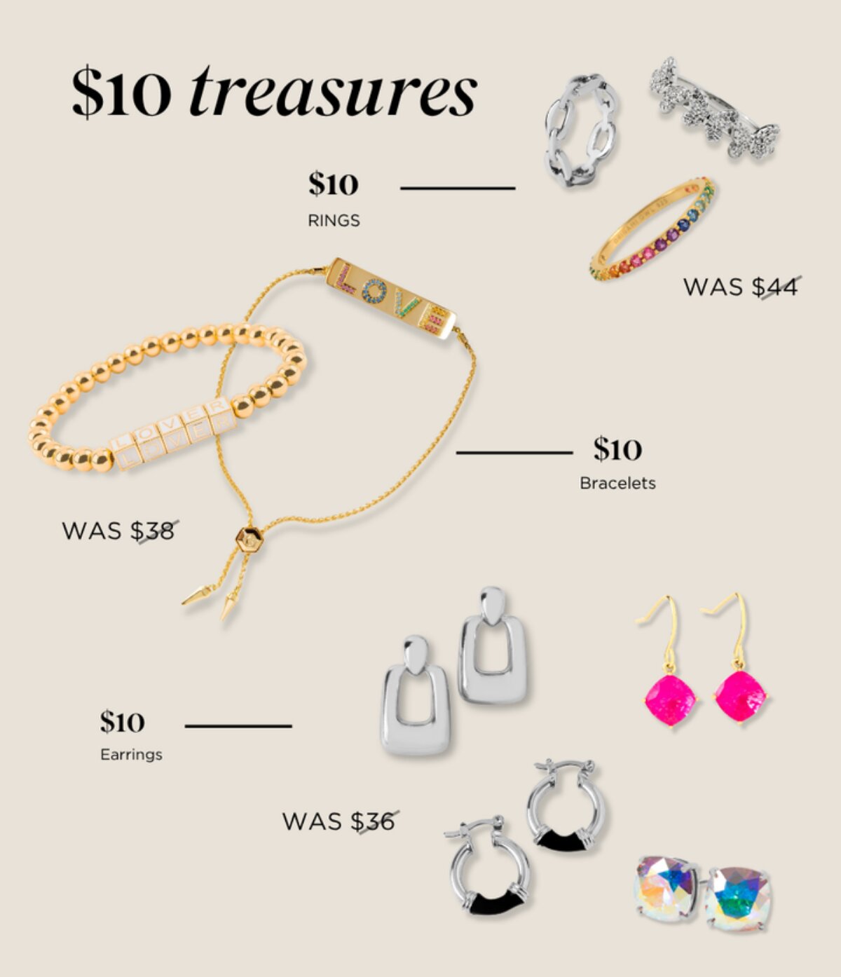 $10 Treasures - rings, bracelets and earrings