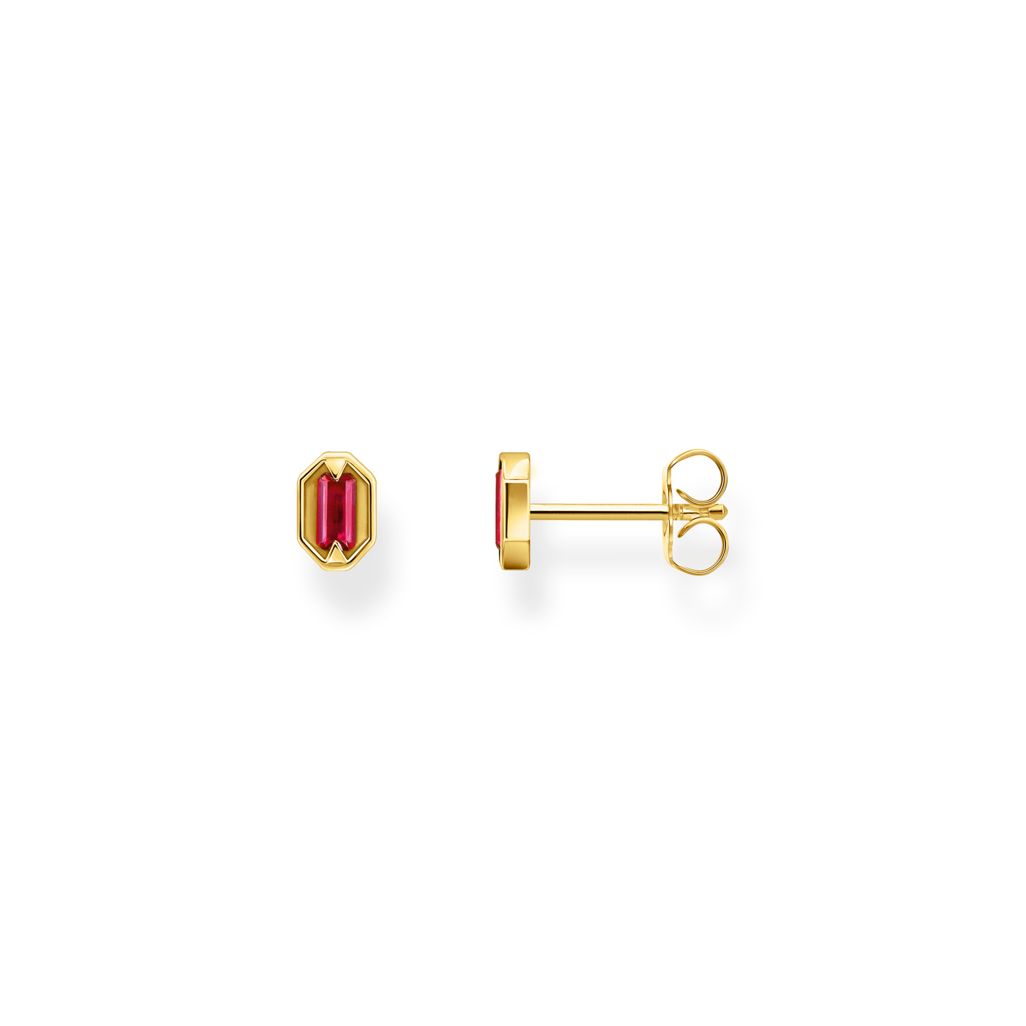 Small yellow-gold plated ear studs with red stones