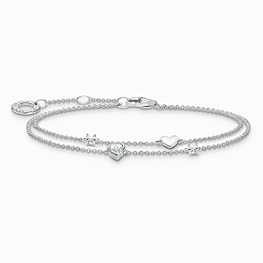 Bracelet with hearts and white stones silver