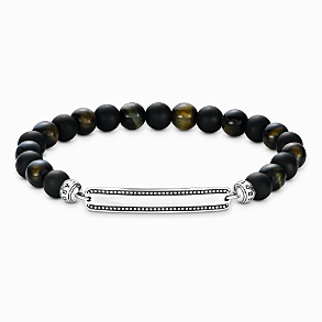 Engraved bracelet with obsidian and tiger's eye beads