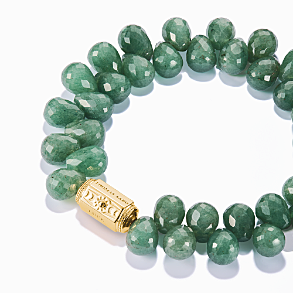 18k Gold Plated Green Bead Bracelet Two-Row
