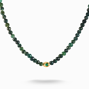 18k Gold Plated Necklace with Green Moss Agate Beads Elyndra
