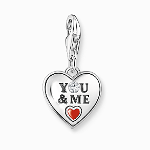 Silver heart charm pendant YOU & ME