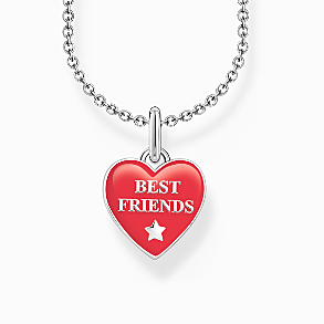 Silver necklace with red heart pendant with cold enamel