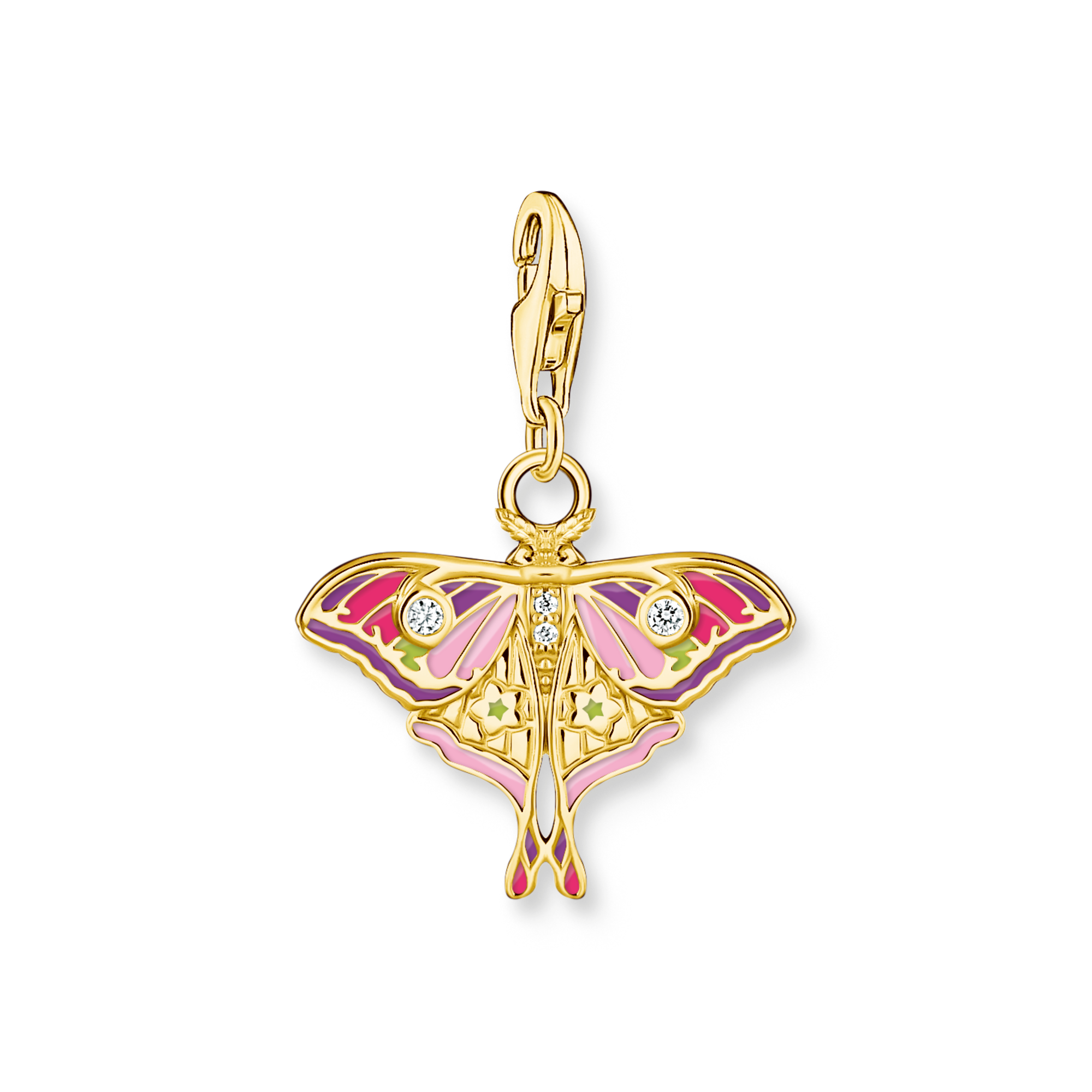 Gold-plated charm pendant in colourful moth design
