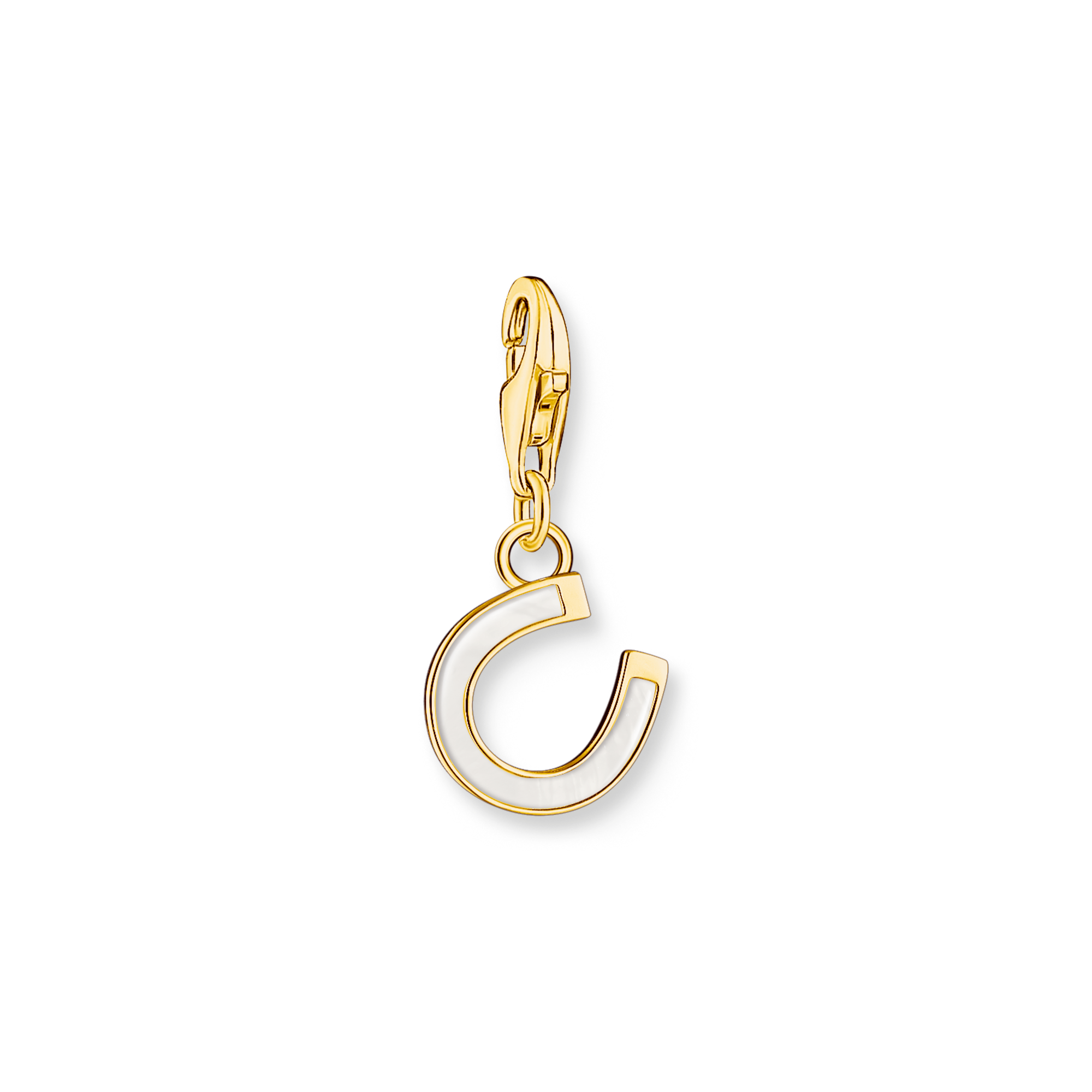 Charm pendant horseshoe with white cold enamel yellow-gold plated