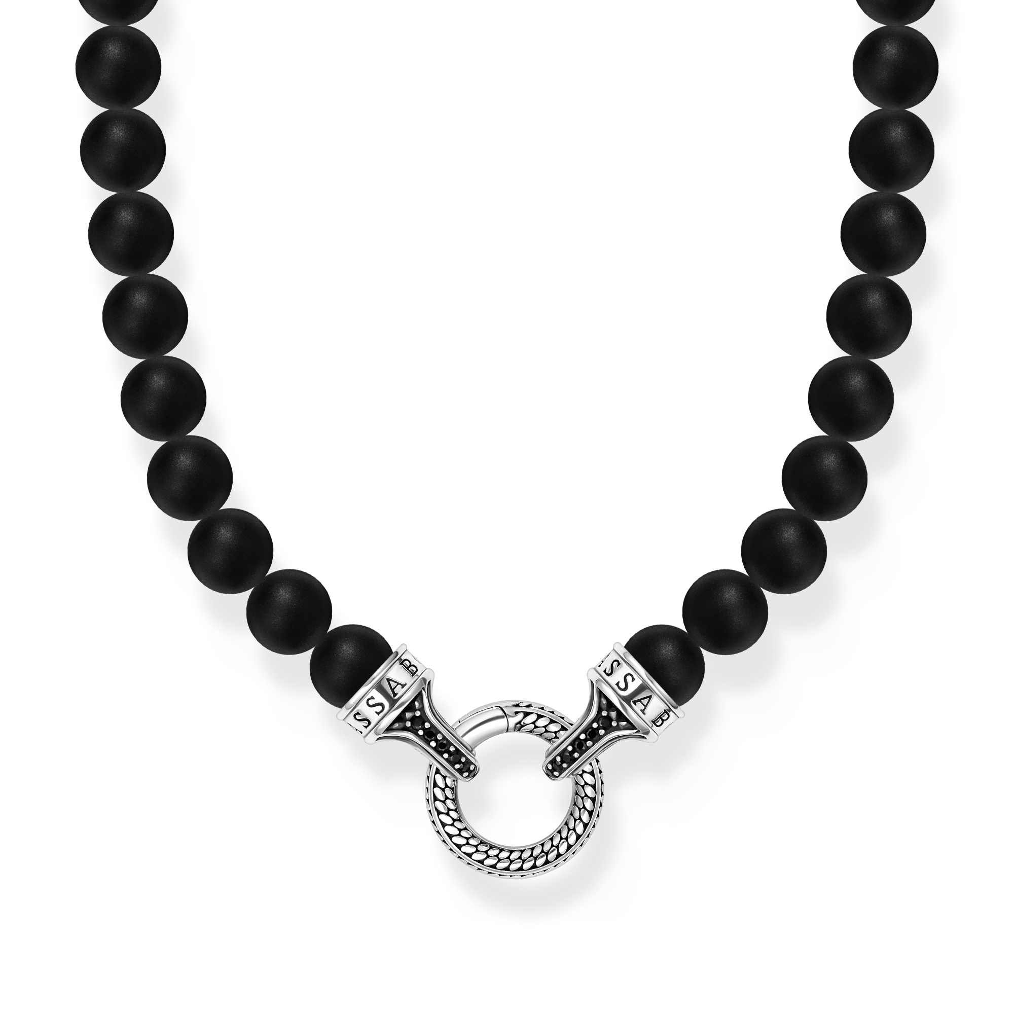 Silver necklace with black obsidian beads