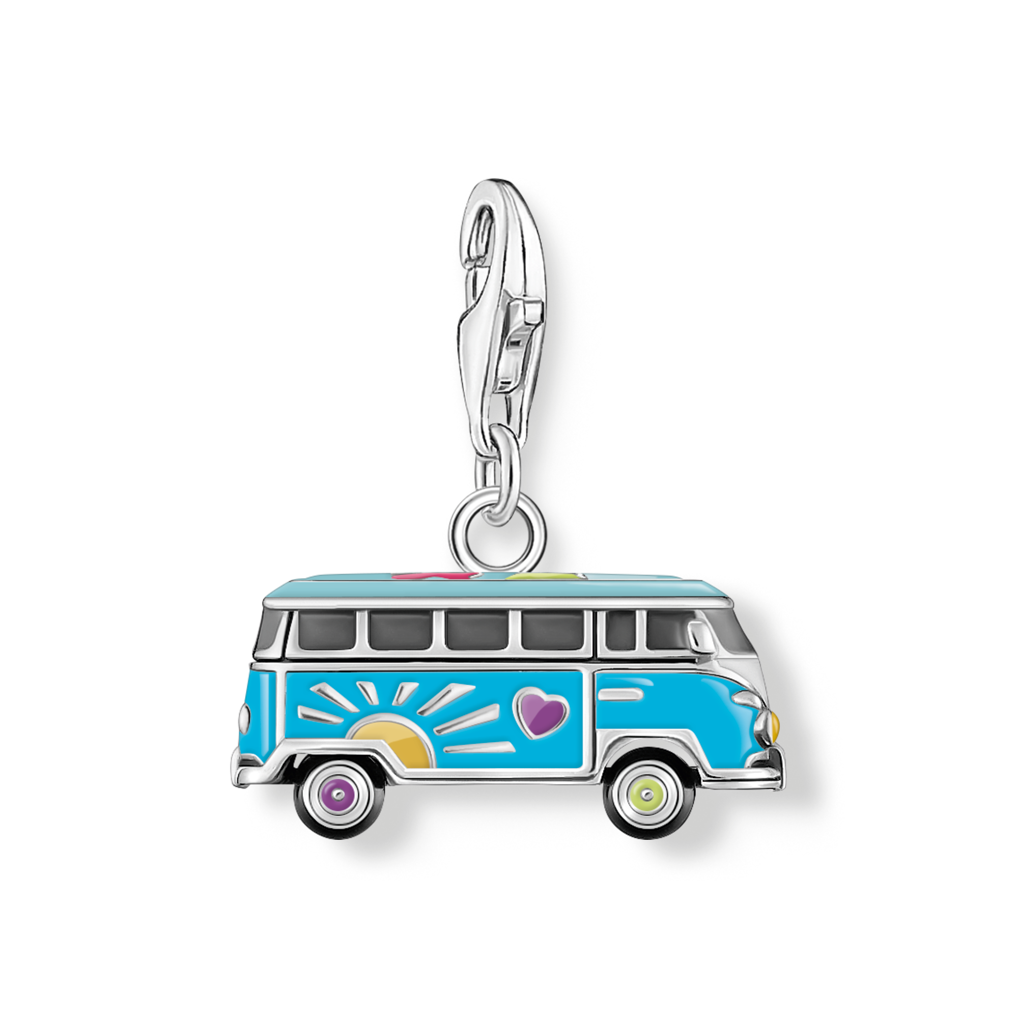 Silver charm pendant Volkswagen blue hippie bus