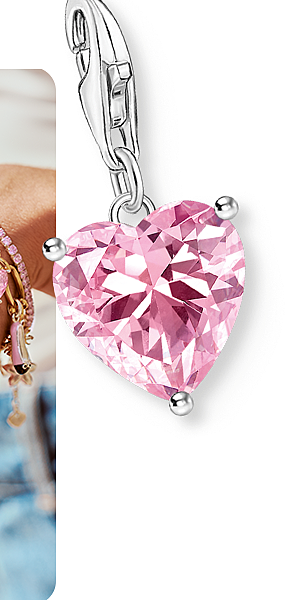 Silver heart charm pendant with pink stone
