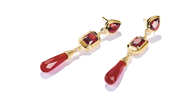 18k Gold Plated Earrings with Red Stones Elyndra